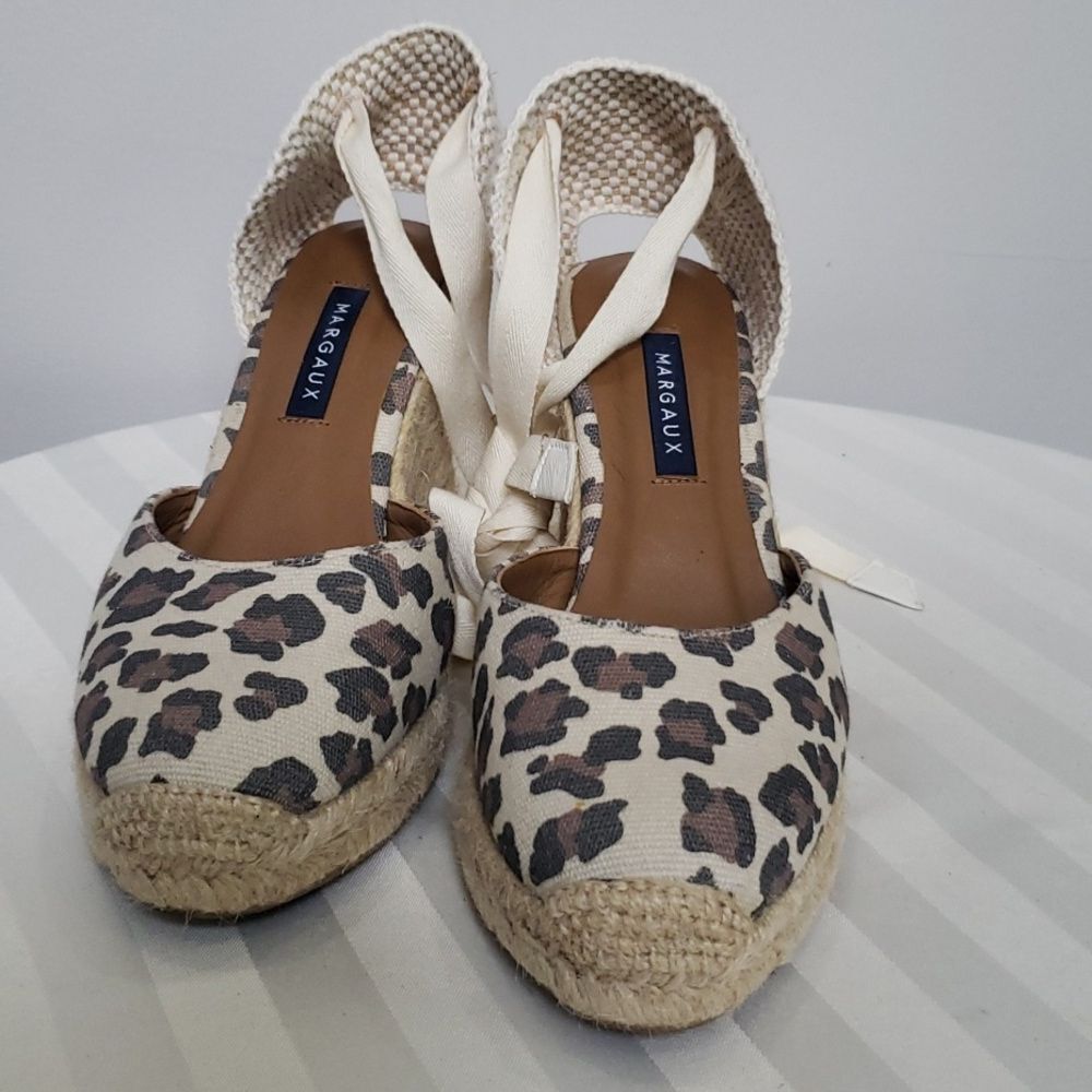 Margaux Espadrille Womens Sandal Canvas Leopard Print Ballet Ties